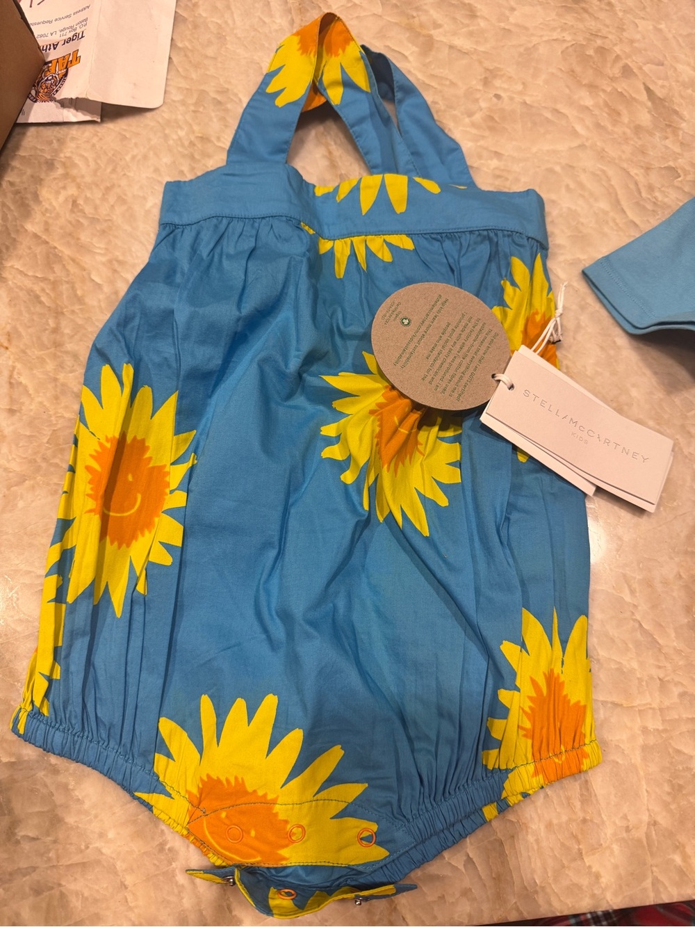 NWT Stella McCartney Kids Blue Sunflower Romper 3T